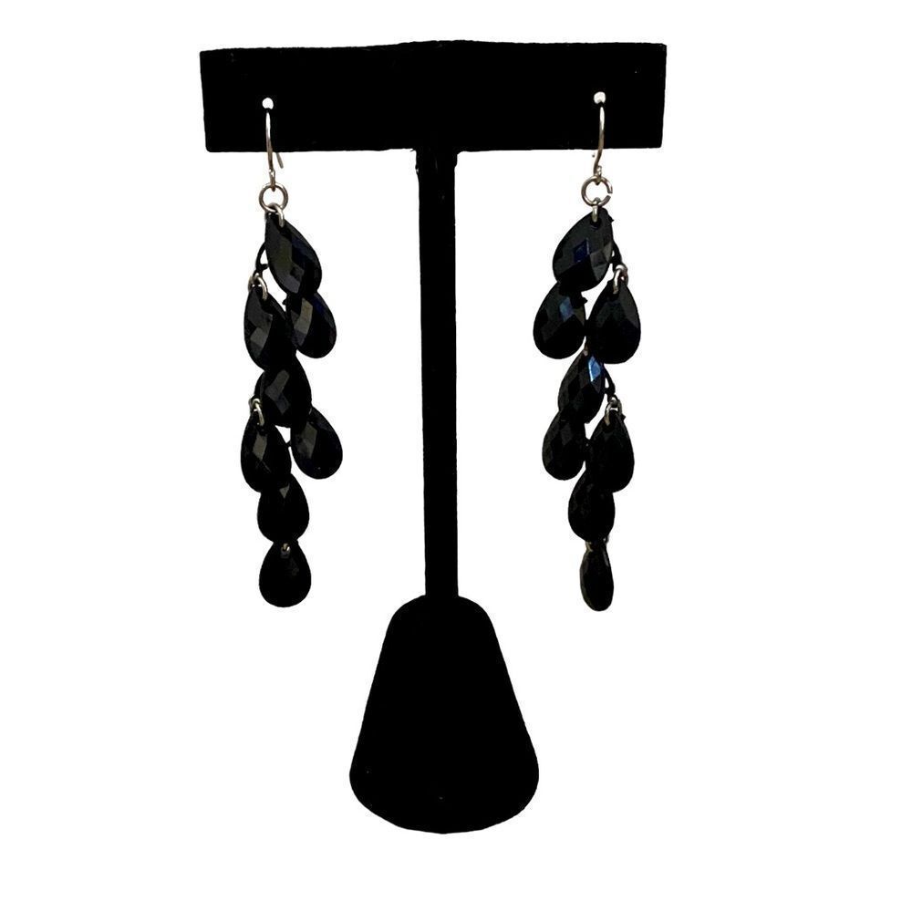 Jet Black Faceted Teardrop Beaded Dangle Earrings Women’s Size OS